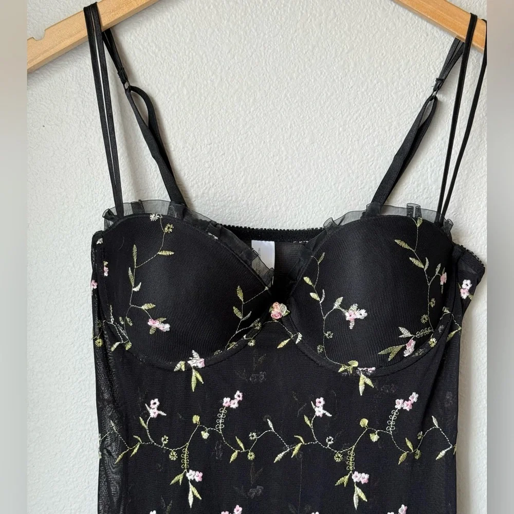 Hillard & Hanson Floral Bustier Slip Dress Black Pink Women’s Size Large Y2K - Picture 2 of 6